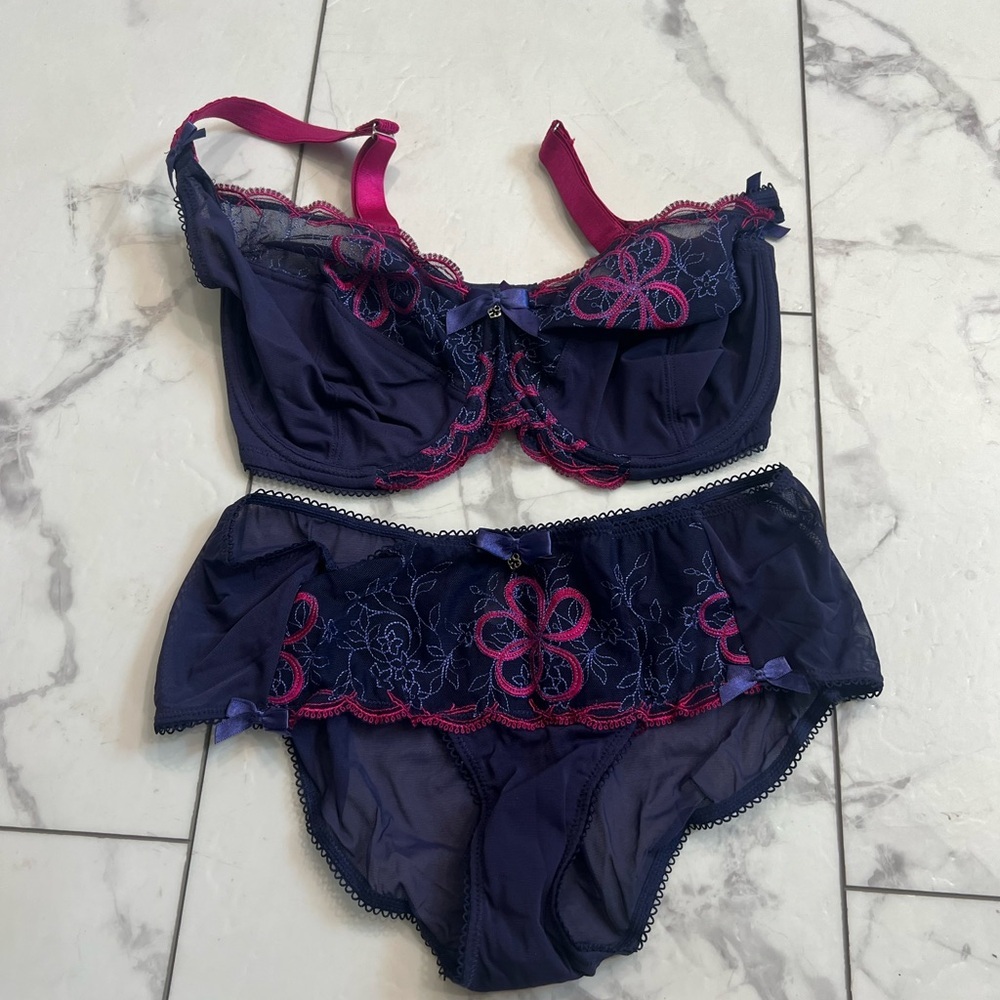 Pink and Purple Lace Bra and panty set with Underwire Support